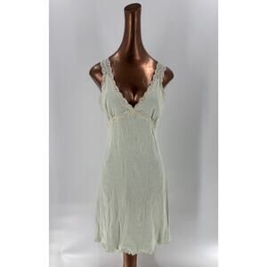 PINKK Nightgown Womens Small Sage Green V Neck Sleeveless Lace Trim Stretchy